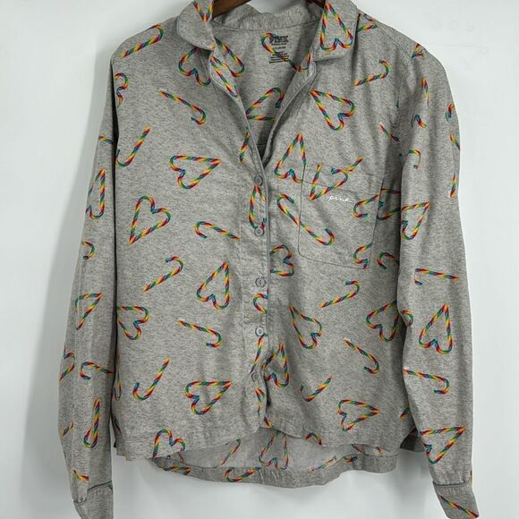 PINK Rainbow Candy Cane Long Sleeved Pajama Shirt Large - Picture 1 of 5